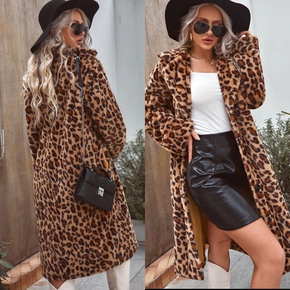Leopard print faux fur long trench teddy coat - Picture 2 of 3